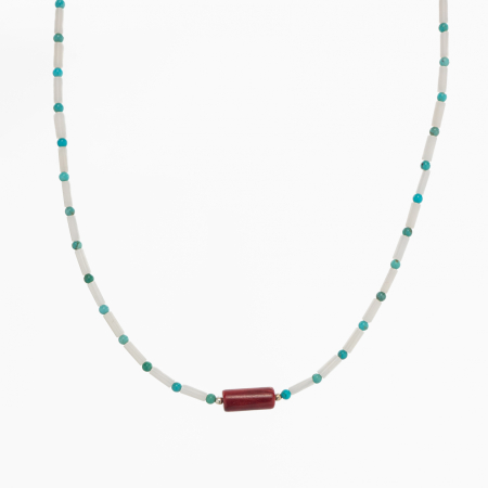 Coliere dama - Colier argint pietre semipretioase turcuaz de 2 mm coral alb  si coral rosu lungime 41 cm