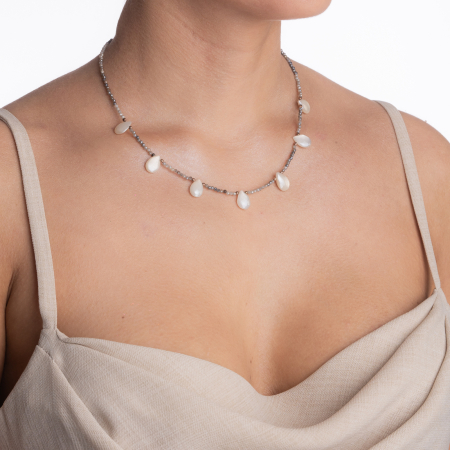 Colier labradorit coated microfatetat de 3 mm si petale din piatra lunii [2]