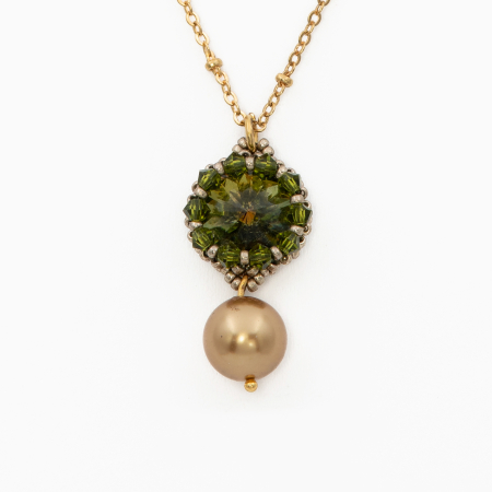 Silver pendant necklace with 16 mm black spinel bead and 25 mm bronze-tone Japan-style pearl bead [1]