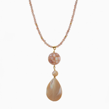 Coliere dama - Colier pandantiv din piatra soarelui naturala si brioleta din sidef lungime 52 cm
