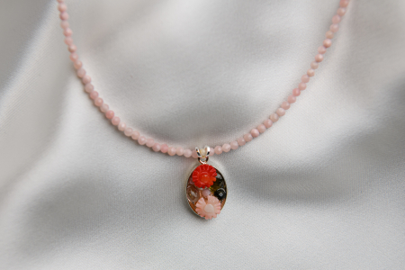 Micro faceted pink Opal semi-precious stone pendant necklace [1]