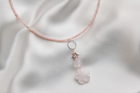 Microfaceted pink Opal and Quartz semi-precious stones pendant necklace [2]