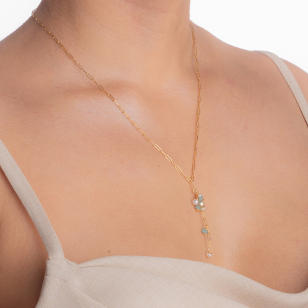 Necklace with 4 mm cultured pearls and 4 mm jade on a paperclip chain - gold-filled 1/20 14K [2]