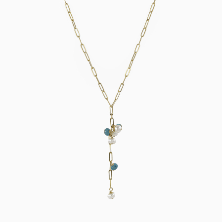 Cultured pearl necklace 4 mm & apatite 4 mm — 1/20 14K gold-filled paperclip chain [1]