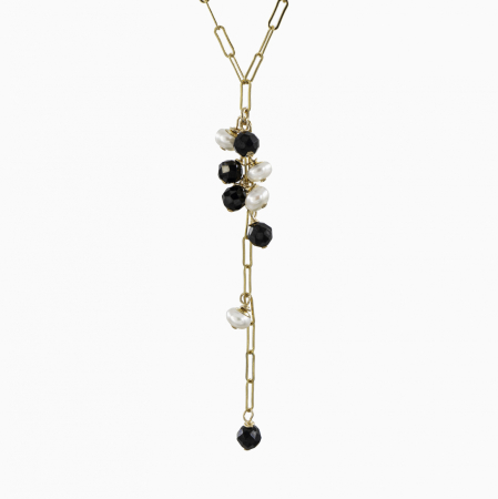 Necklace with 4 mm cultured pearls and 4 mm spinel on a paperclip chain - gold-filled 1/20 14K [1]