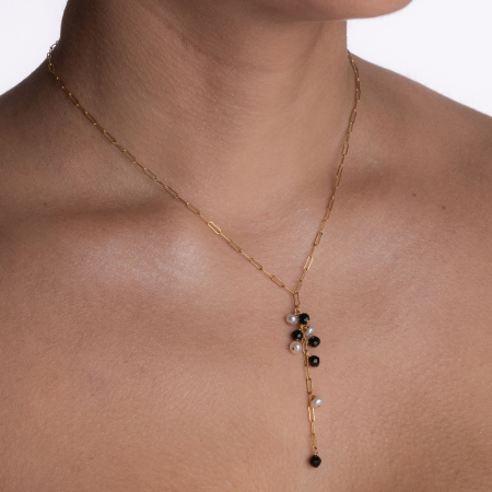 Necklace with 4 mm cultured pearls and 4 mm spinel on a paperclip chain - gold-filled 1/20 14K [3]