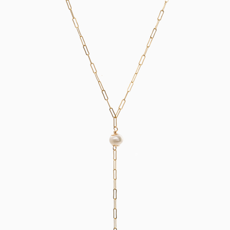 Coliere dama - Colier perle cultura 4 mm lant paperclip Gold filled 1/20 14K