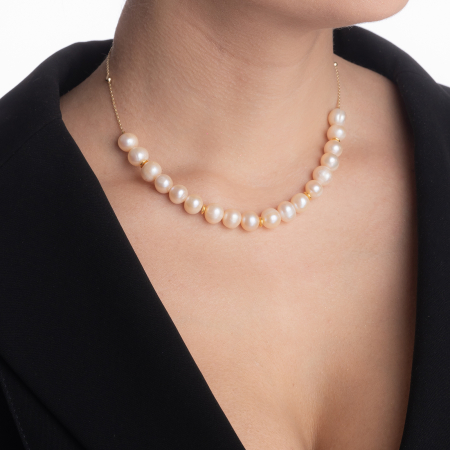 Colier perle de cultura D 9 mm si elemente metalice placate cu aur lungime 38 cm [2]