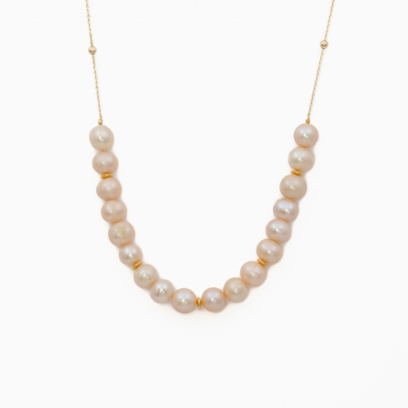 Coliere dama - Colier perle de cultura D 9 mm si elemente metalice placate cu aur lungime 38 cm