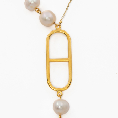 Necklace with 9 mm cultured pearls and gold-plated metal elements - length 66 cm [1]