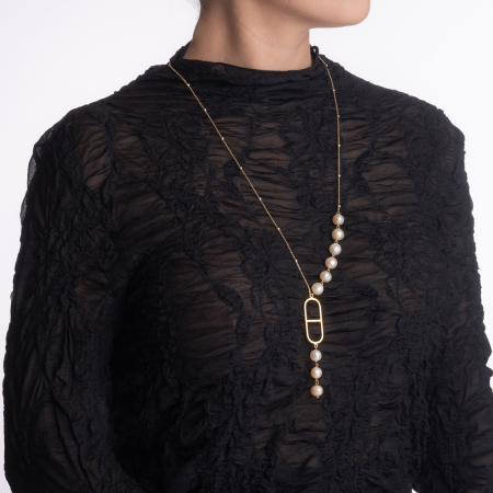 Necklace with 9 mm cultured pearls and gold-plated metal elements - length 66 cm [2]