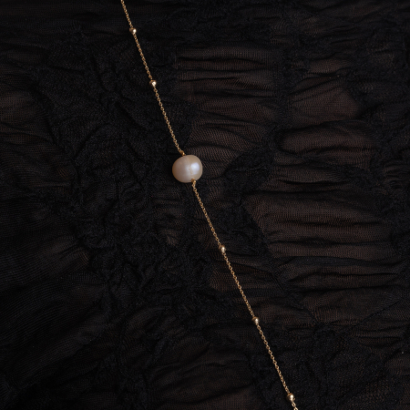 Colier perle de cultura D 9 mm si lant din inox auriu  lungime 104 cm [2]