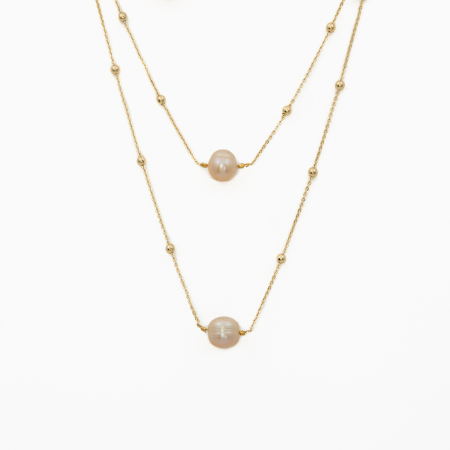 Coliere dama - Colier perle de cultura D 9 mm si lant din inox auriu  lungime 104 cm