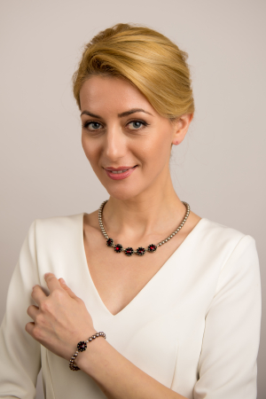 Colier perle Latte si cristale Rosu Siam [3]