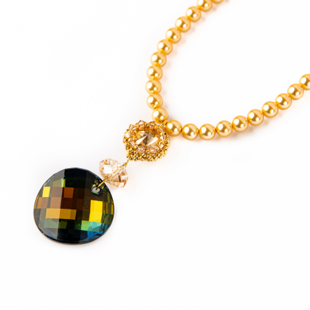 Colier perle bright gold si cristale golden shadow si verde kaki [1]
