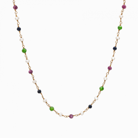 Coliere dama - Colier piatra semipretioasa rubin 3 mm perle de cultura 3 mm argint placat aur galben