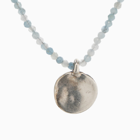 Necklace with micro-faceted aquamarine 2.5 mm with a coin charm - length 42 cm [1]
