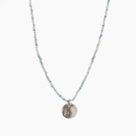 Necklaces and pendants - Necklace with micro-faceted aquamarine 2.5 mm with a coin charm - length 42 cm