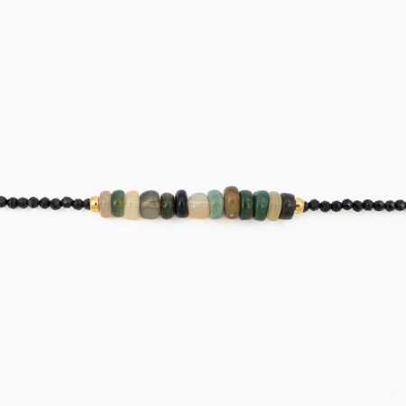 Necklace with micro-faceted black spinel 2.5 mm and Ethiopian opal - length 42 cm [1]