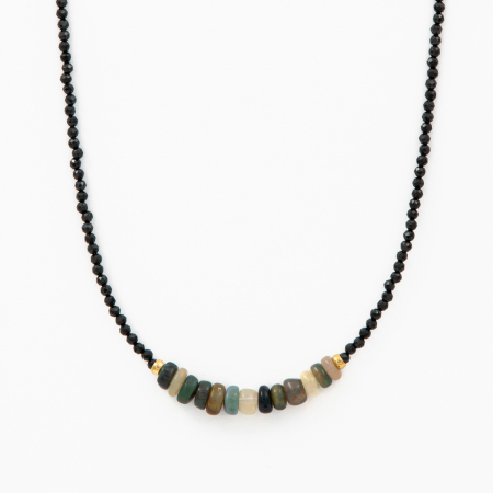 Necklaces and pendants - Necklace with micro-faceted black spinel 2.5 mm and Ethiopian opal - length 42 cm