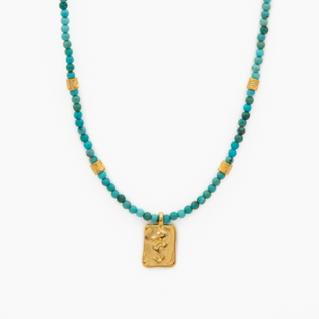 Necklaces and pendants - Necklace with natural turquoise 2.5 mm and a 24k gold-plated seahorse charm - length 42 cm