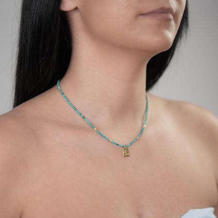 Necklace with natural turquoise 2.5 mm and a 24k gold-plated seahorse charm - length 42 cm [2]