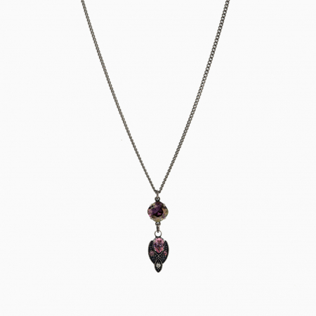 Coliere dama - Pandantiv cristale Austria ametist shimmer pe lant placat argint antighizat