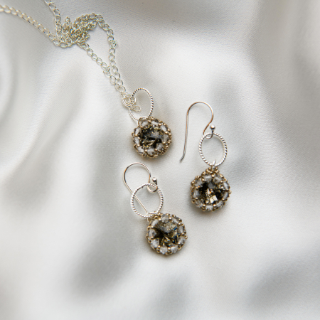 Seturi bijuterii - Set pandantiv si cercei cristale Black Diamond