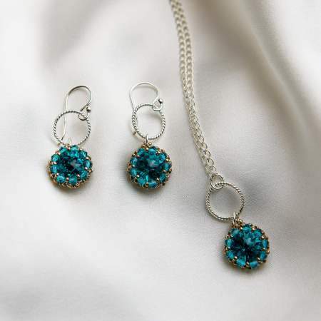 Seturi bijuterii - Set pandantiv si cercei cristale Blue Zircon Silver