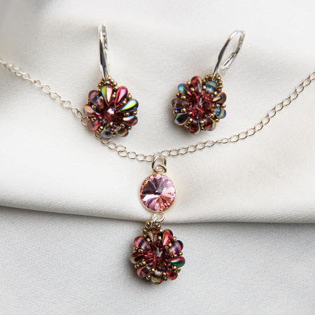 Seturi bijuterii - Set pandantiv si cercei cristale Light Rose Silver