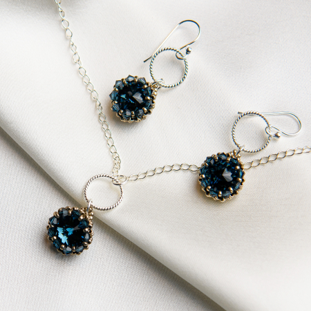 Seturi bijuterii - Set pandantiv si cercei cristale Montana Blue Silver