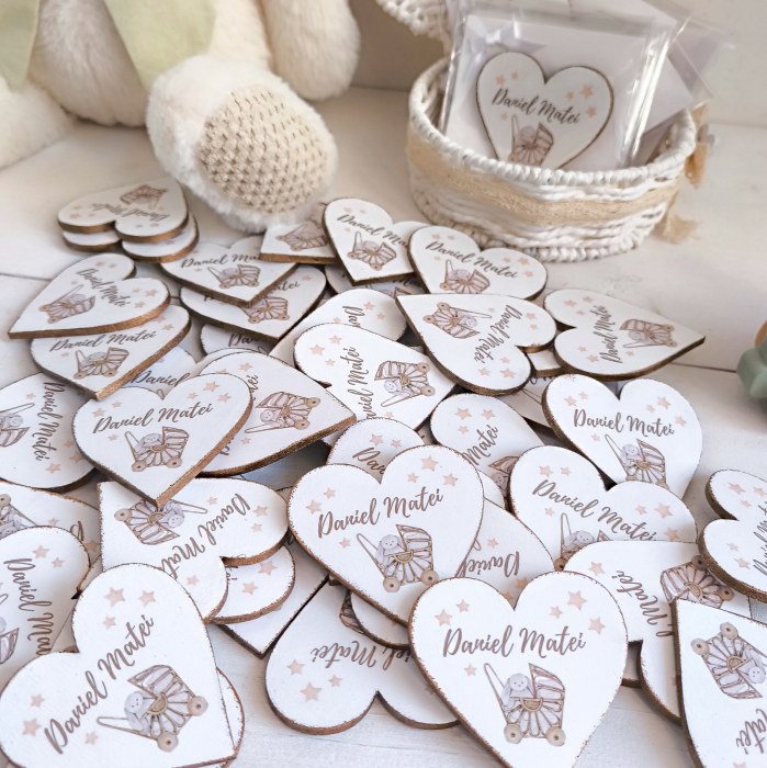 Boho Nursery - Marturie botez - Inima lemn personalizata cu magnet [4]