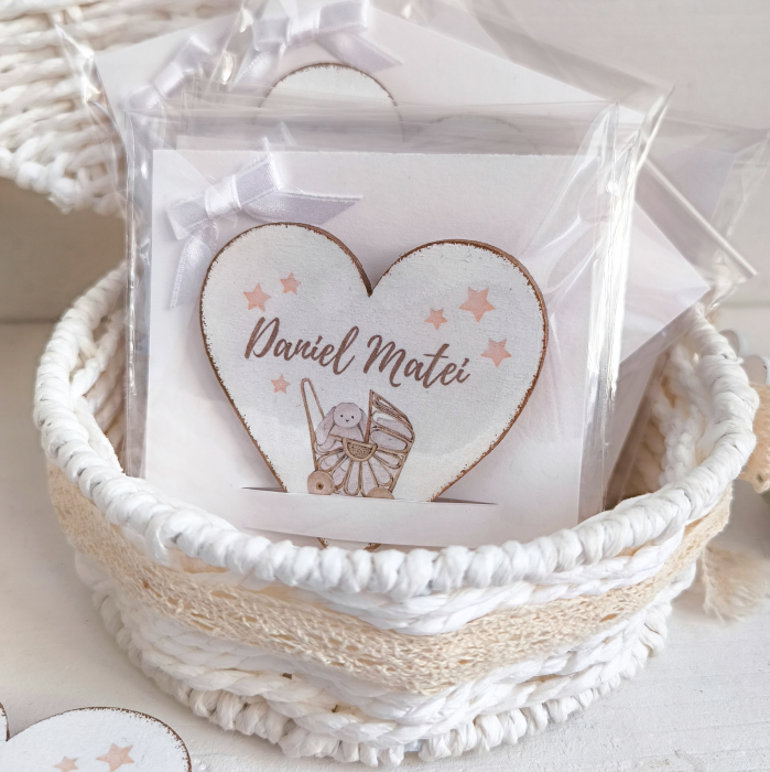 Boho Nursery - Marturie botez - Inima lemn personalizata cu magnet [3]