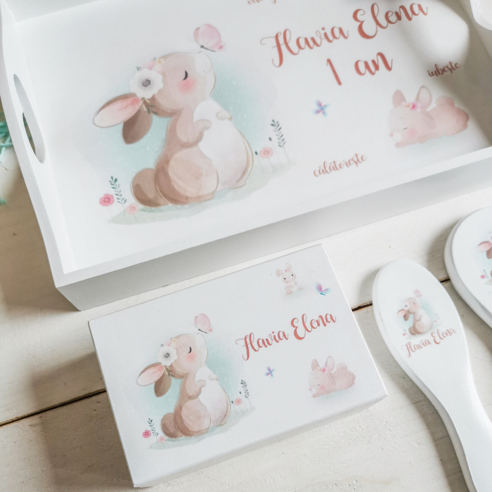 Cute Bunny - Set prima aniversare | tava mot, cutie mot, perie si oglinda [3]