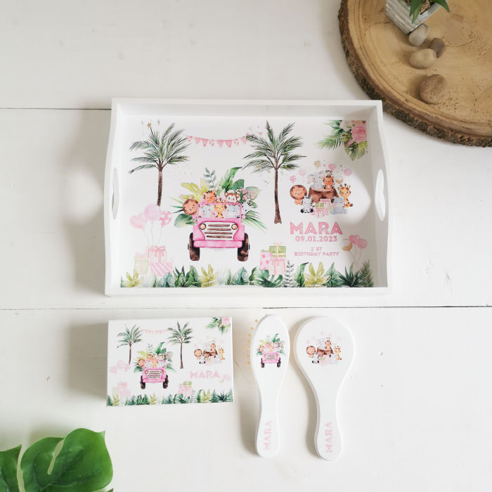 Safari Party Roz - Tavita mot personalizata | set aniversare 1 an [4]