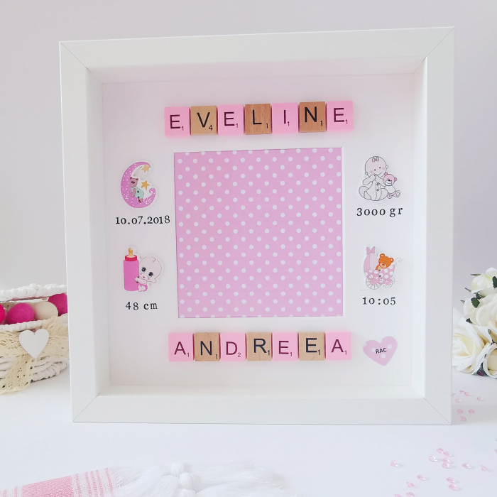 Scrabble Baby Girl - Rama foto personalizata cu nume format din litere scrabble [3]