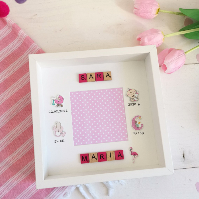 Scrabble Baby Girl Fucsia - Rama foto personalizata [5]