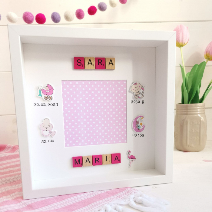 Scrabble Baby Girl Fucsia - Rama foto personalizata [4]