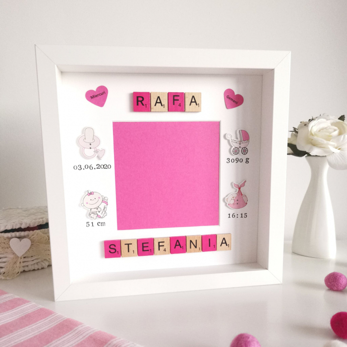 Scrabble Baby Girl Fucsia - Rama foto personalizata [3]