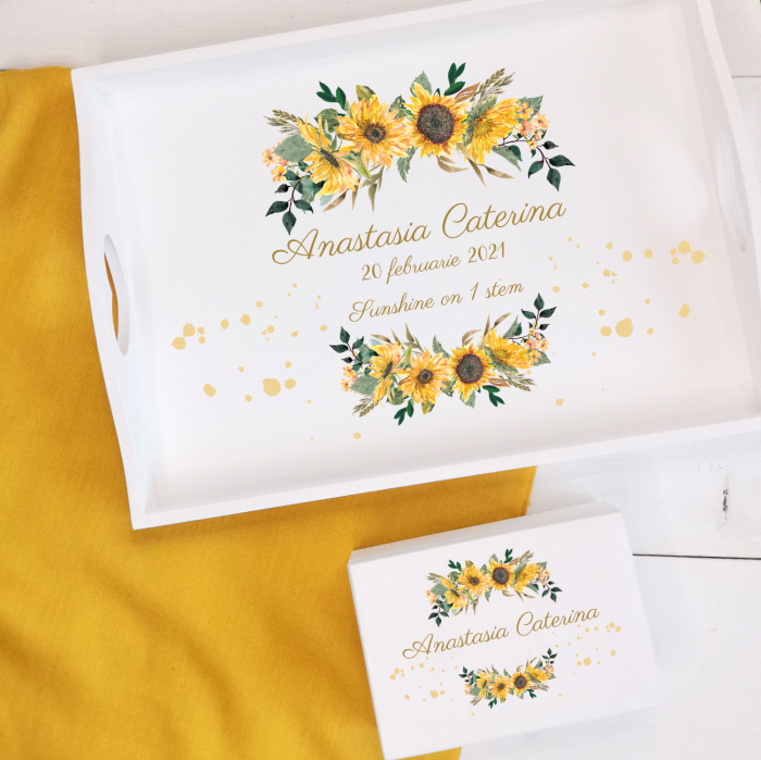 Set 1 an personalizat Floarea Soarelui - tava mot, cutiuta mot, perie si oglinda [8]