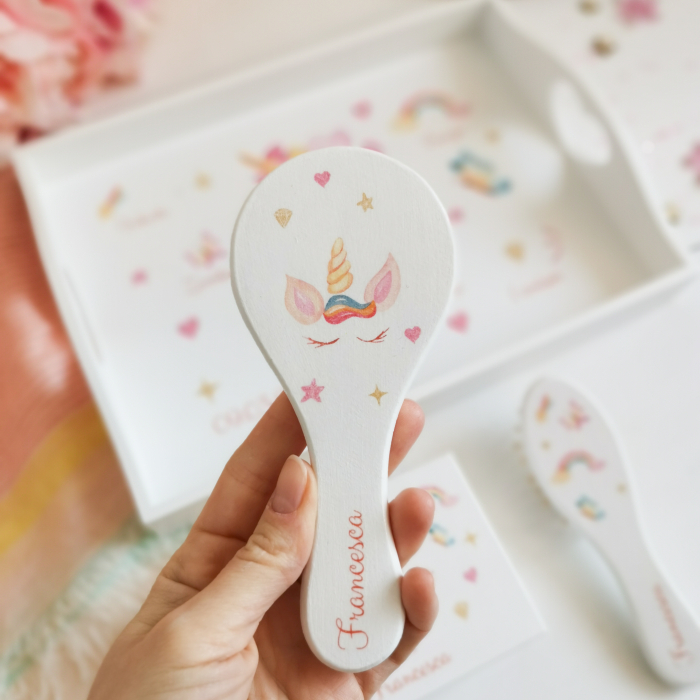 Set 1 an Unicorn - tava, cutie mot, perie si oglinda [5]