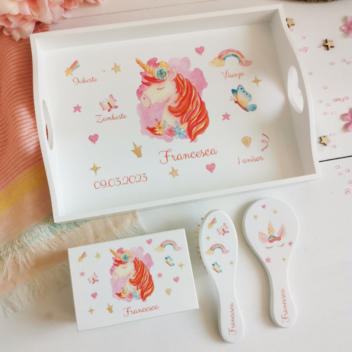 Set 1 an Unicorn - tava, cutie mot, perie si oglinda [3]