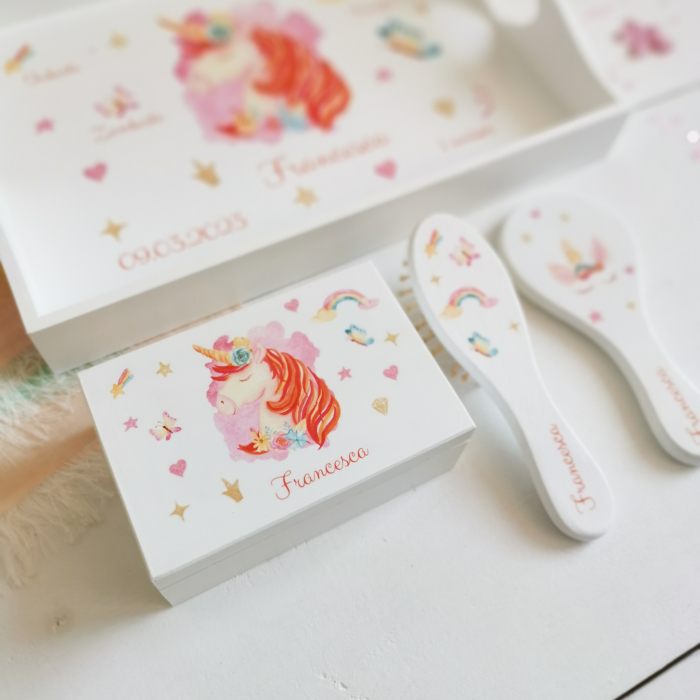 Set 1 an Unicorn - tava, cutie mot, perie si oglinda [2]