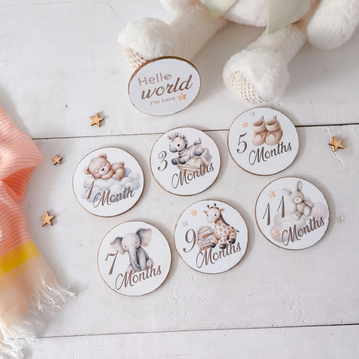 Set 7 carduri de tip milestone din lemn pentru poze | Camera Bebelusului [2]