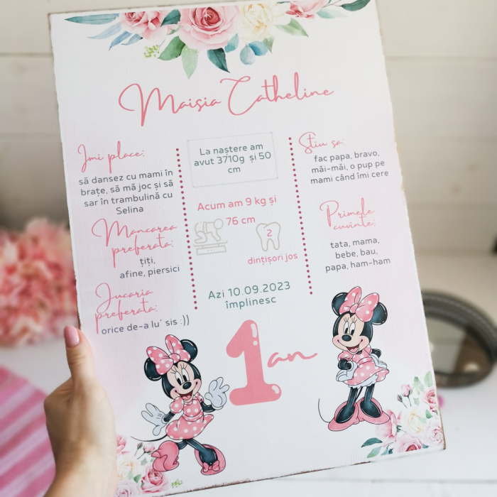 Soricica Celebra Minnie| Tablou personalizat din lemn | Milestone Board [2]