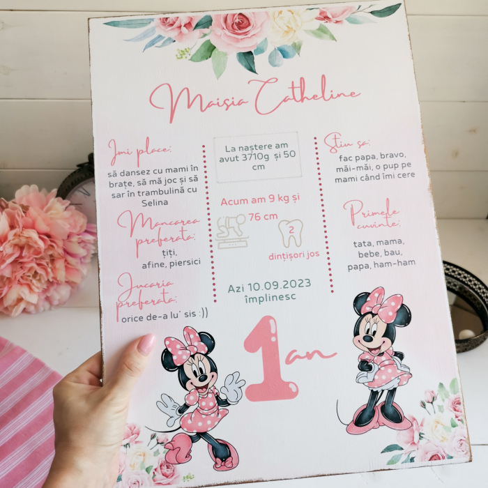 Soricica Celebra Minnie| Tablou personalizat din lemn | Milestone Board [6]