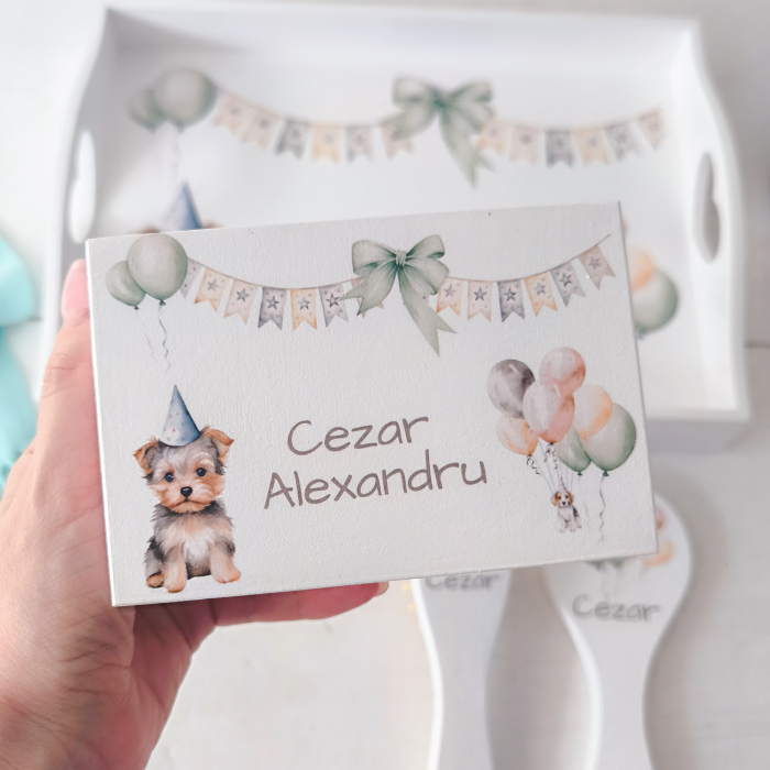 Tavita mot - Set 1 an personalizat format din tava mot, cutiuta mot, perie si oglinda | Colectia Catelus [3]