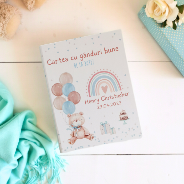 Teddy Bear Albastru - Guestbook personalizat | Cartea cu ganduri bune [4]