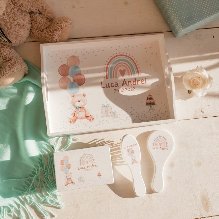 Teddy Bear - Set prima aniversare | tava mot, cutiuta mot, perie si oglinda [7]