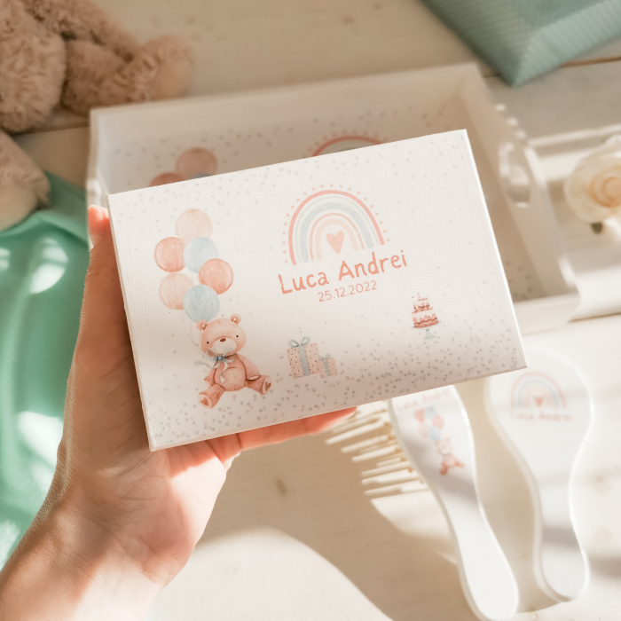 Teddy Bear - Set prima aniversare | tava mot, cutiuta mot, perie si oglinda [8]